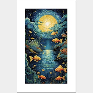 Starry Night Seascape: Van Gogh-Inspired Oceanic Symphony Posters and Art